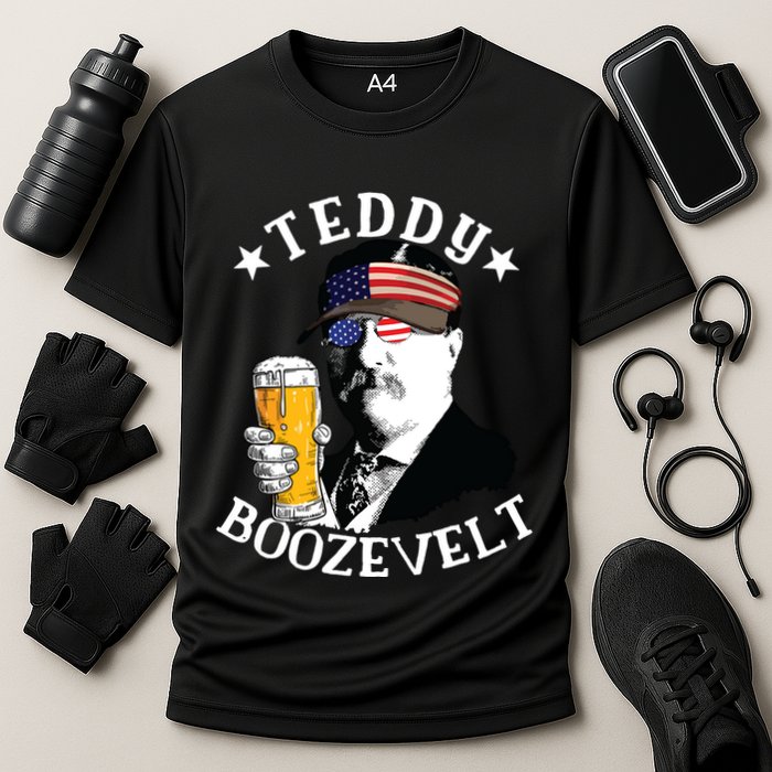 Teddy Boozevelt President Theodore Roosevelt Drinking Beer Cooling Performance Crew T-Shirt