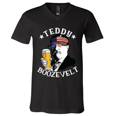 Teddy Boozevelt President Theodore Roosevelt Drinking Beer V-Neck T-Shirt