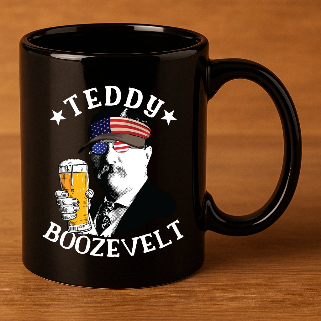 Teddy Boozevelt President Theodore Roosevelt Drinking Beer 11oz C Handle Ceramic Mug