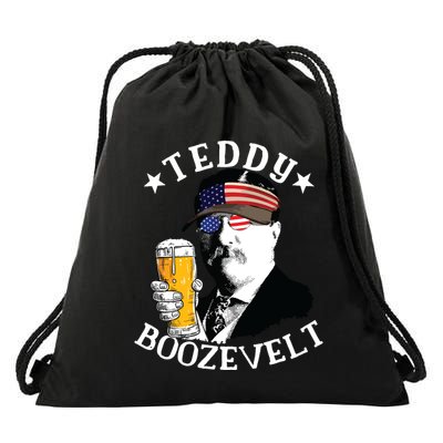 Teddy Boozevelt President Theodore Roosevelt Drinking Beer Drawstring Bag