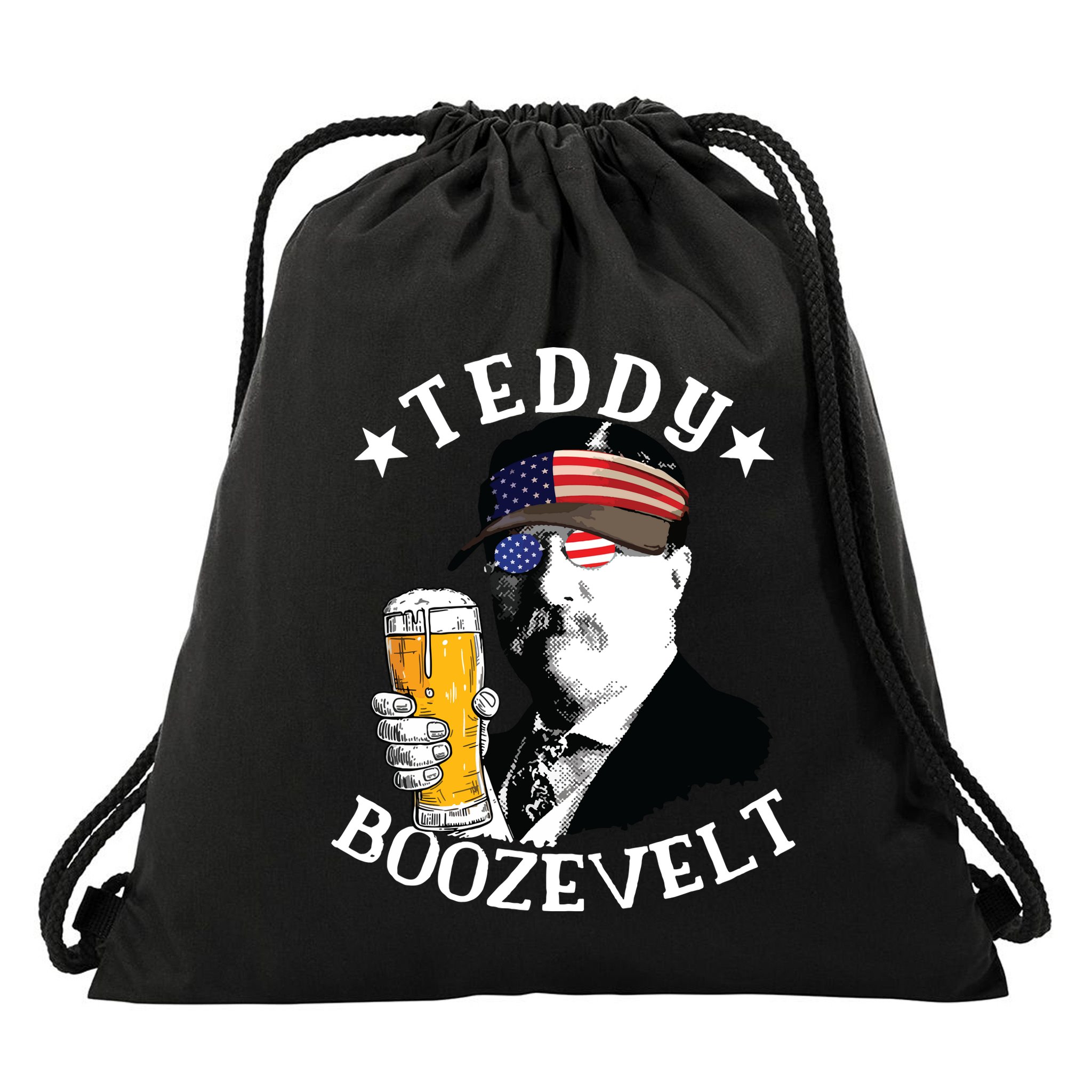 Teddy Boozevelt President Theodore Roosevelt Drinking Beer Drawstring Bag
