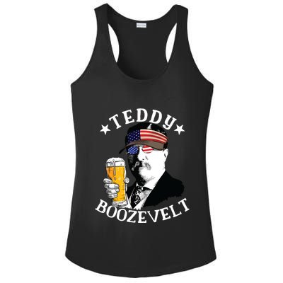 Teddy Boozevelt President Theodore Roosevelt Drinking Beer Ladies PosiCharge Competitor Racerback Tank