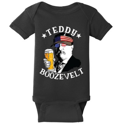 Teddy Boozevelt President Theodore Roosevelt Drinking Beer Baby Bodysuit