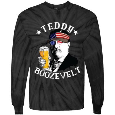 Teddy Boozevelt President Theodore Roosevelt Drinking Beer Tie-Dye Long Sleeve Shirt