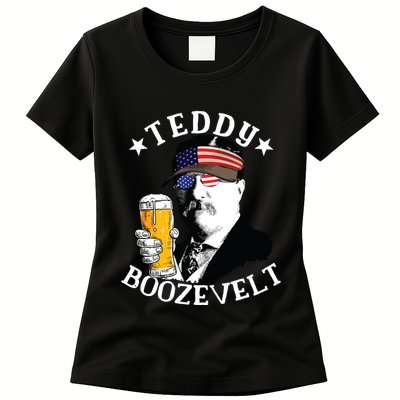 Teddy Boozevelt President Theodore Roosevelt Drinking Beer Womens T-Shirt