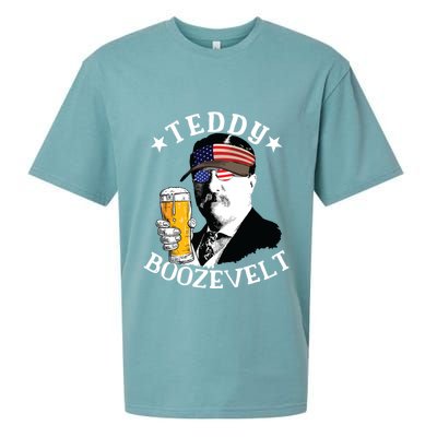 Teddy Boozevelt President Theodore Roosevelt Drinking Beer Sueded Cloud Jersey T-Shirt