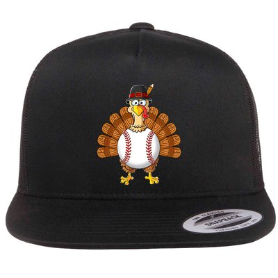 Turkey Baseball Player Funny Thanksgiving Gift Flat Bill Trucker Hat
