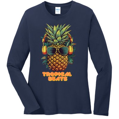 Tropical Beats Pineapple DJ Fun And Unique Graphic Ladies Long Sleeve Shirt