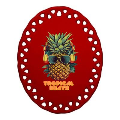 Tropical Beats Pineapple DJ Fun And Unique Graphic Ceramic Oval Ornament