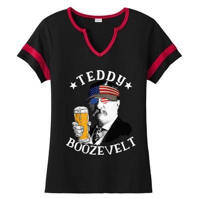 Teddy Boozevelt President Theodore Roosevelt Drinking Beer Ladies Halftime Notch Neck Tee