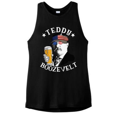 Teddy Boozevelt President Theodore Roosevelt Drinking Beer Ladies PosiCharge Tri-Blend Wicking Tank