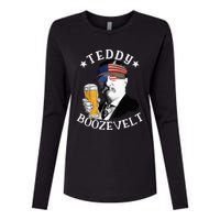 Teddy Boozevelt President Theodore Roosevelt Drinking Beer Womens Cotton Relaxed Long Sleeve T-Shirt