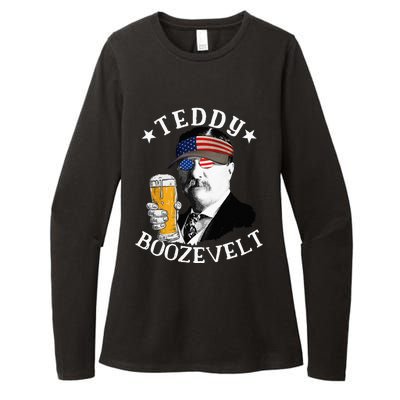 Teddy Boozevelt President Theodore Roosevelt Drinking Beer Womens CVC Long Sleeve Shirt