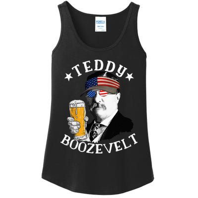 Teddy Boozevelt President Theodore Roosevelt Drinking Beer Ladies Essential Tank