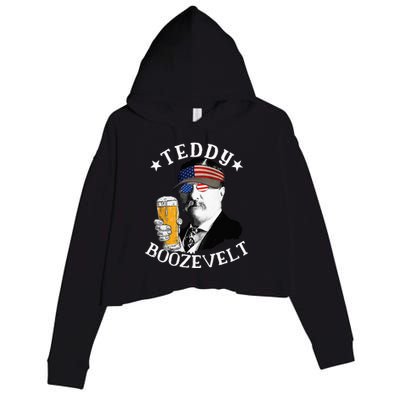 Teddy Boozevelt President Theodore Roosevelt Drinking Beer Crop Fleece Hoodie