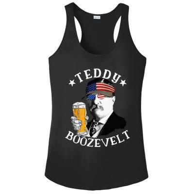 Teddy Boozevelt President Theodore Roosevelt Drinking Beer Ladies PosiCharge Competitor Racerback Tank