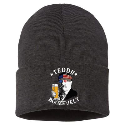 Teddy Boozevelt President Theodore Roosevelt Drinking Beer Sustainable Knit Beanie