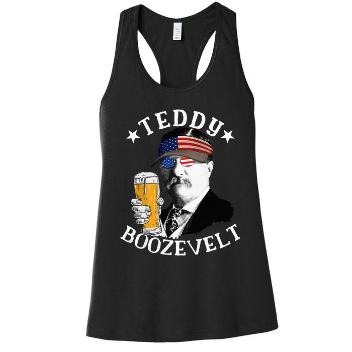 Teddy Boozevelt President Theodore Roosevelt Drinking Beer Women's Racerback Tank