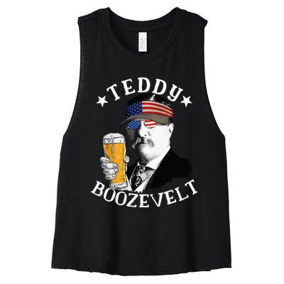 Teddy Boozevelt President Theodore Roosevelt Drinking Beer Women's Racerback Cropped Tank