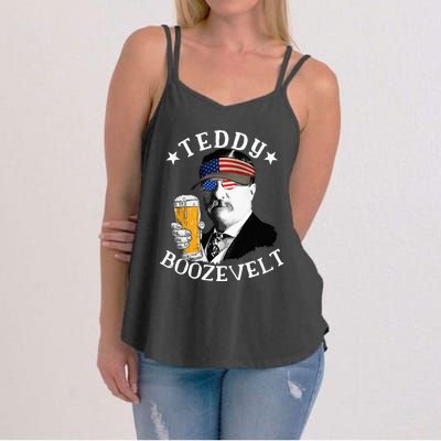 Teddy Boozevelt President Theodore Roosevelt Drinking Beer Women's Strappy Tank