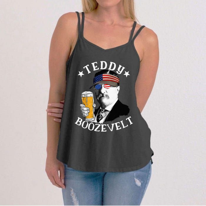 Teddy Boozevelt President Theodore Roosevelt Drinking Beer Women's Strappy Tank