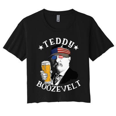 Teddy Boozevelt President Theodore Roosevelt Drinking Beer Women's Crop Top Tee