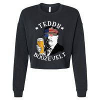 Teddy Boozevelt President Theodore Roosevelt Drinking Beer Cropped Pullover Crew