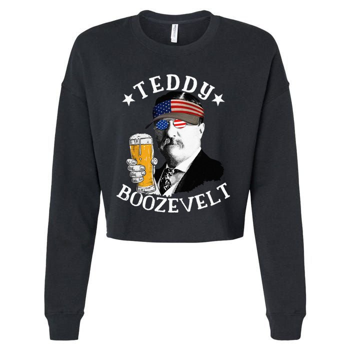 Teddy Boozevelt President Theodore Roosevelt Drinking Beer Cropped Pullover Crew