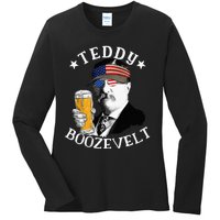 Teddy Boozevelt President Theodore Roosevelt Drinking Beer Ladies Long Sleeve Shirt