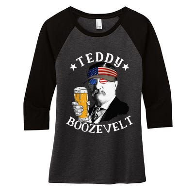 Teddy Boozevelt President Theodore Roosevelt Drinking Beer Women's Tri-Blend 3/4-Sleeve Raglan Shirt