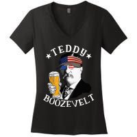 Teddy Boozevelt President Theodore Roosevelt Drinking Beer Women's V-Neck T-Shirt