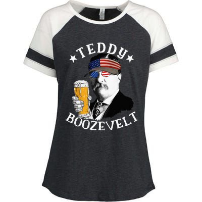 Teddy Boozevelt President Theodore Roosevelt Drinking Beer Enza Ladies Jersey Colorblock Tee