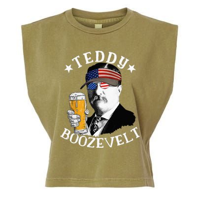 Teddy Boozevelt President Theodore Roosevelt Drinking Beer Garment-Dyed Women's Muscle Tee