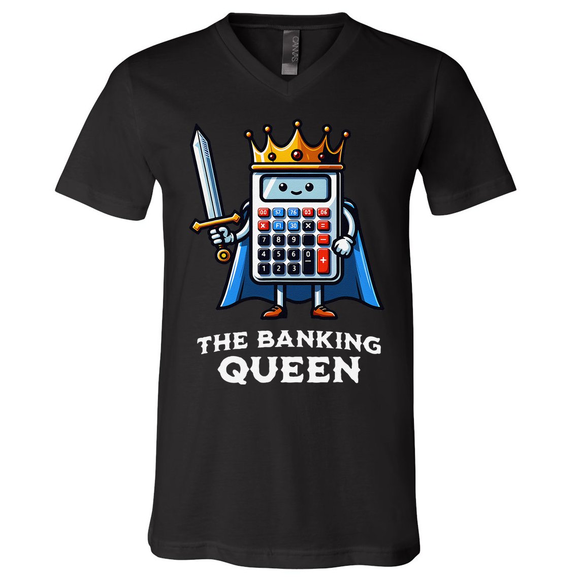 The Banking Queen Funny Illustration Calculator V-Neck T-Shirt