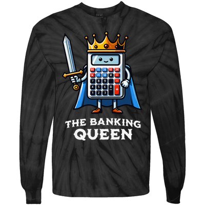 The Banking Queen Funny Illustration Calculator Tie-Dye Long Sleeve Shirt