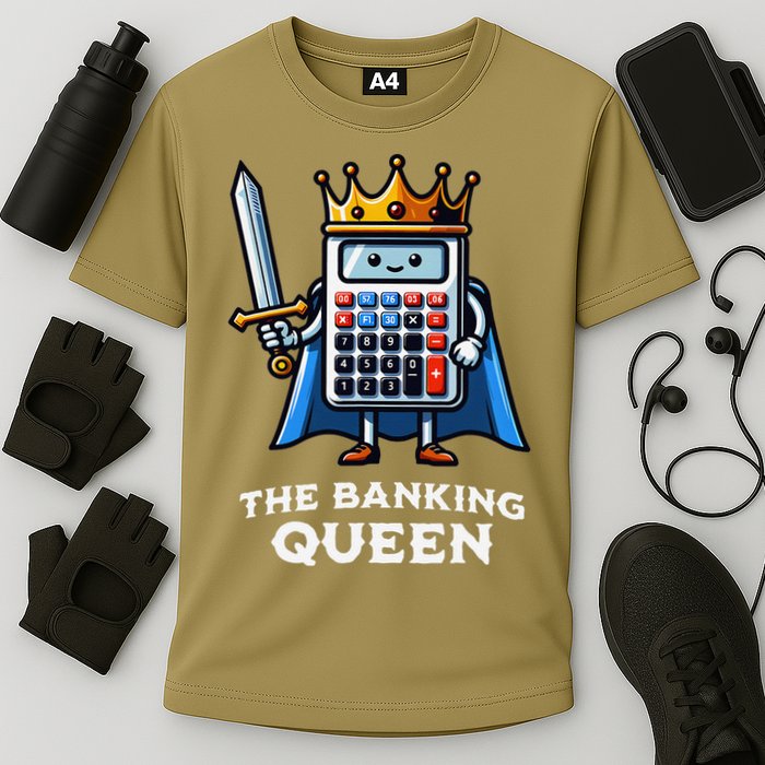 The Banking Queen Funny Illustration Calculator Cooling Performance Crew T-Shirt