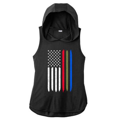 Thin Blue Red Green Line American Flag Police Military Fire Gift Ladies PosiCharge Tri-Blend Wicking Draft Hoodie Tank