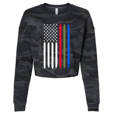 Thin Blue Red Green Line American Flag Police Military Fire Gift Cropped Pullover Crew