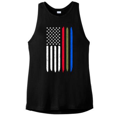 Thin Blue Red Green Line American Flag Police Military Fire Gift Ladies PosiCharge Tri-Blend Wicking Tank