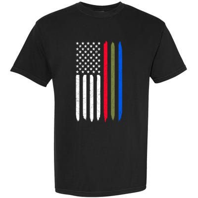 Thin Blue Red Green Line American Flag Police Military Fire Gift Garment-Dyed Heavyweight T-Shirt