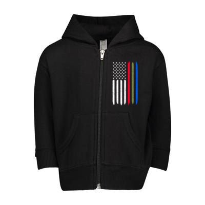 Thin Blue Red Green Line American Flag Police Military Fire Gift Toddler Zip Fleece Hoodie