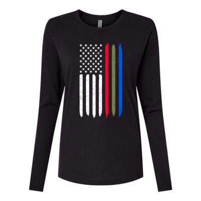 Thin Blue Red Green Line American Flag Police Military Fire Gift Womens Cotton Relaxed Long Sleeve T-Shirt