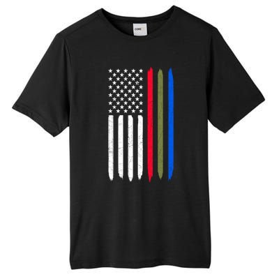 Thin Blue Red Green Line American Flag Police Military Fire Gift Tall Fusion ChromaSoft Performance T-Shirt