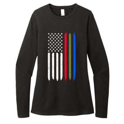 Thin Blue Red Green Line American Flag Police Military Fire Gift Womens CVC Long Sleeve Shirt