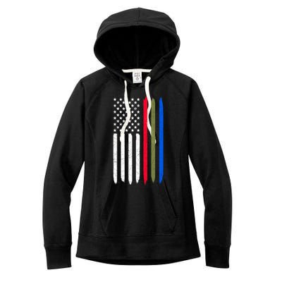 Thin Blue Red Green Line American Flag Police Military Fire Gift Women's Fleece Hoodie