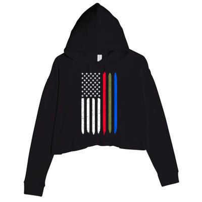 Thin Blue Red Green Line American Flag Police Military Fire Gift Crop Fleece Hoodie