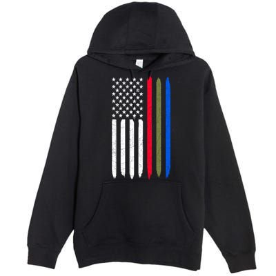 Thin Blue Red Green Line American Flag Police Military Fire Gift Premium Pullover Hoodie