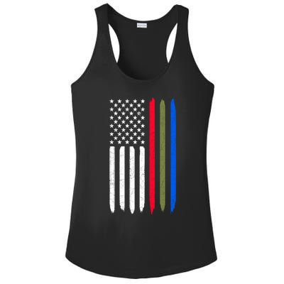 Thin Blue Red Green Line American Flag Police Military Fire Gift Ladies PosiCharge Competitor Racerback Tank