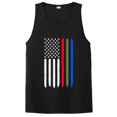 Thin Blue Red Green Line American Flag Police Military Fire Gift PosiCharge Competitor Tank