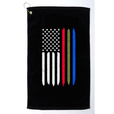 Thin Blue Red Green Line American Flag Police Military Fire Gift Platinum Collection Golf Towel